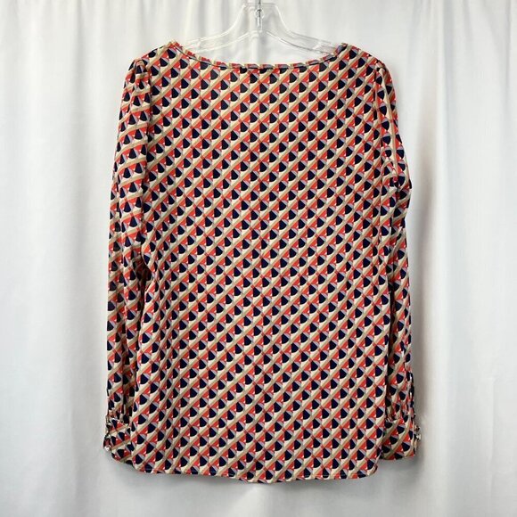 Annabella Womens Round Neck Pullover Blouse Long Sleeve Multicolor Geometric L - Picture 8 of 10